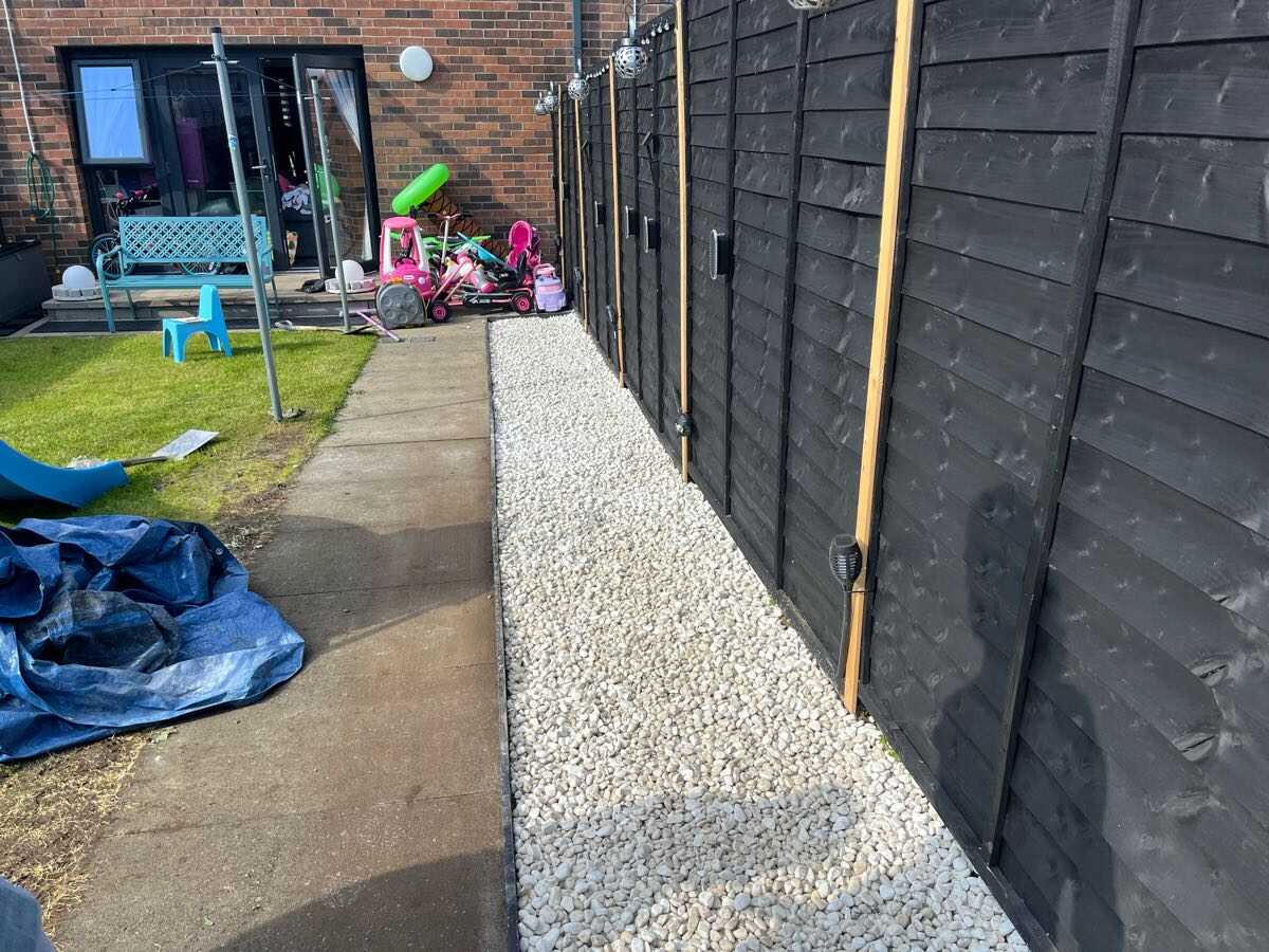 After — Tired border dug out and finished with a new decorative stone path